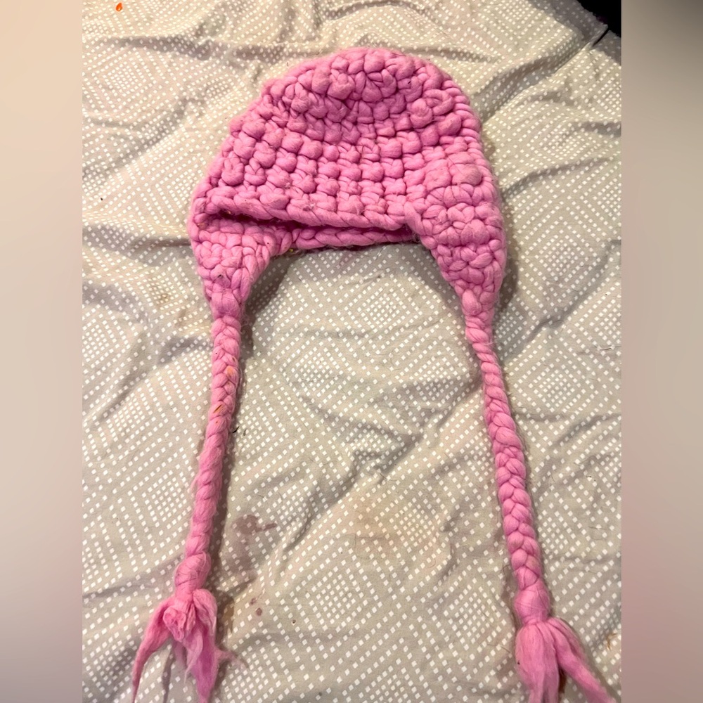 Mischa Lampert Chunky Knit Pink Braided Hat - Kids